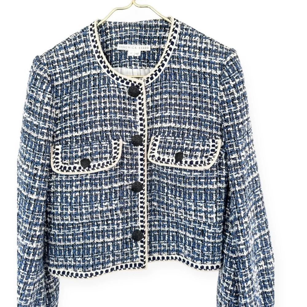 Veronica Beard • Brim Blue Tweed Cropped Jacket - Picture 9 of 16